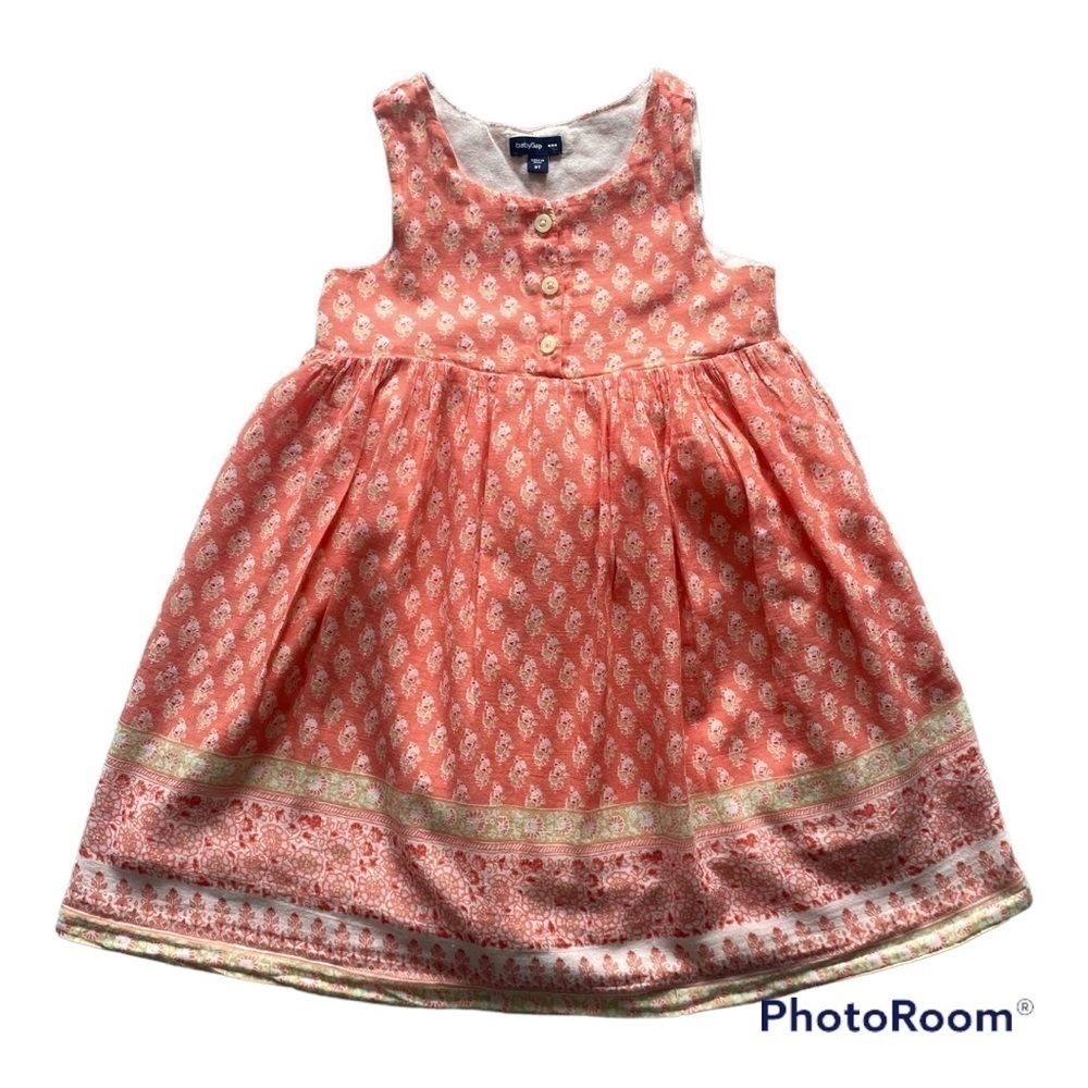 DRESS-BABY GAP-PEACH & CREAM COLOR DRESS-SIZE 3T